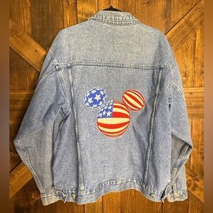Disneyland Resort Vintage American Flag Mickey Mouse Oversized Jean Jacket Sz L